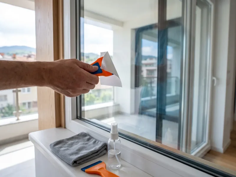 Skidanje naljepnice sa prozorskog stakla plastičnim strugačem