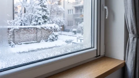 Kondenzacija na donjem dijelu unutrašnje strane prozorskog stakla zimi